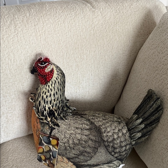Beaded Chicken Embellished Seasonal Novelty Plush Pillow by John Derian NWT - Picture 5 of 9